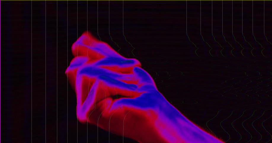 A stylized, neon-colored hand snaps fingers