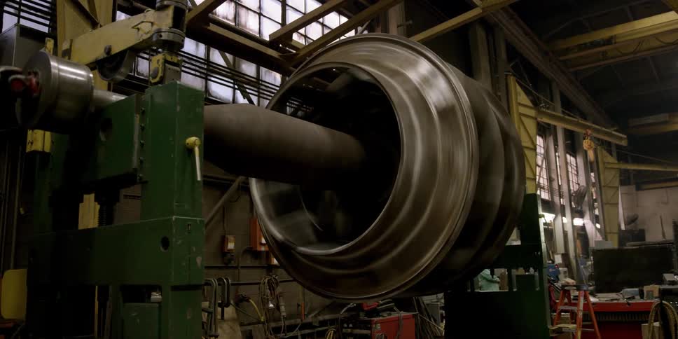Machinery rotates in a factory