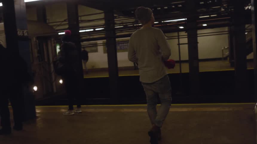 A train pulls into a station