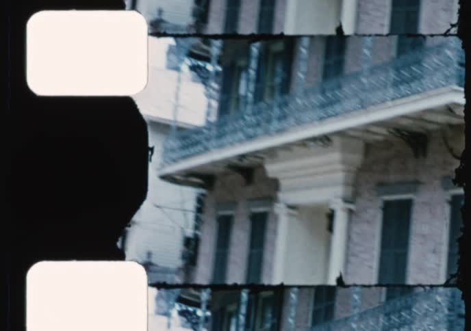 Vintage 8mm footage from 1966 showcases the iconic balconies and architecture of the French Quarter in New Orleans