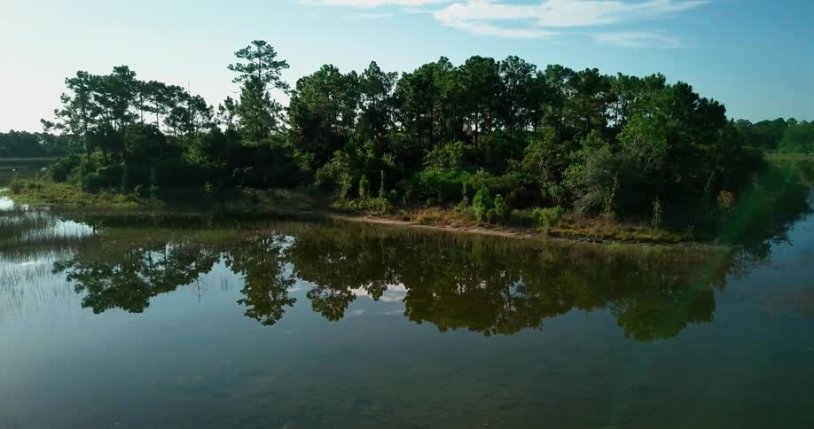 The water is very calm around this island
