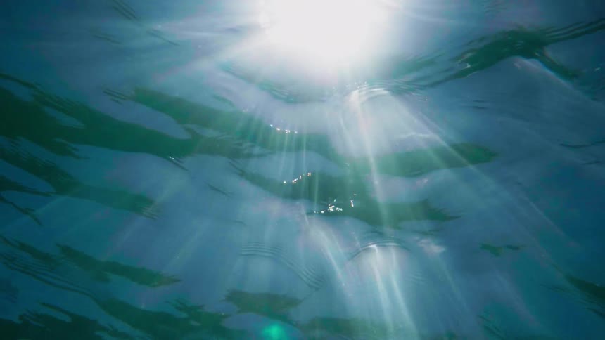 Sunlight shines through rippling water
