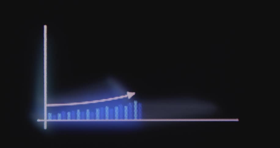 An animated blue bar chart with a glowing effect illustrates increasing data and positive growth on a digital screen
