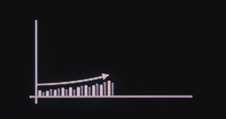 An animated bar graph on a dark screen illustrates positive growth with an upward trend line