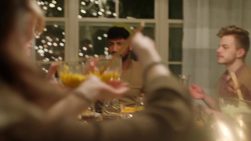 A large family at a dinner