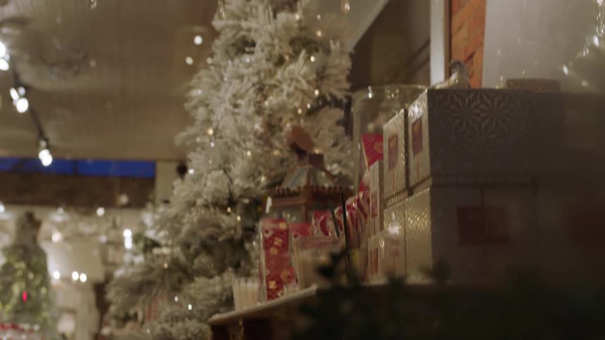 Christmas tree and chandelier in gift shop