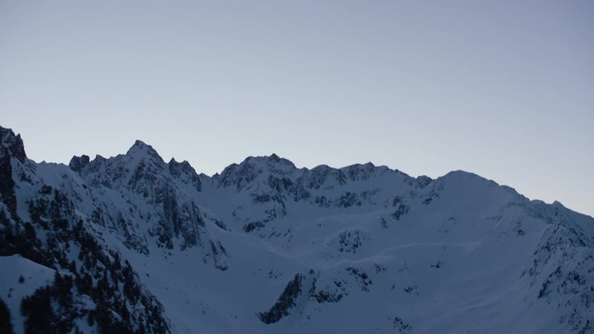 Heavy snow covers the mountain tops