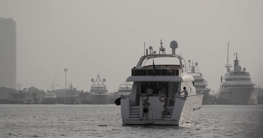 People ride on a boat