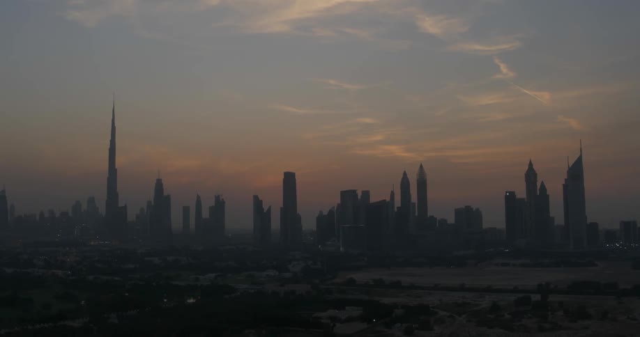 City skyline at dusk