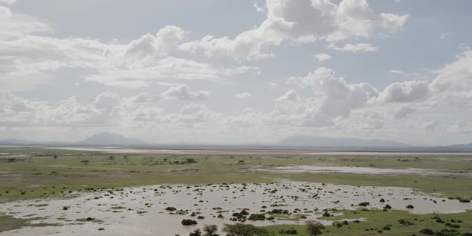 Clouds floating over a wet field