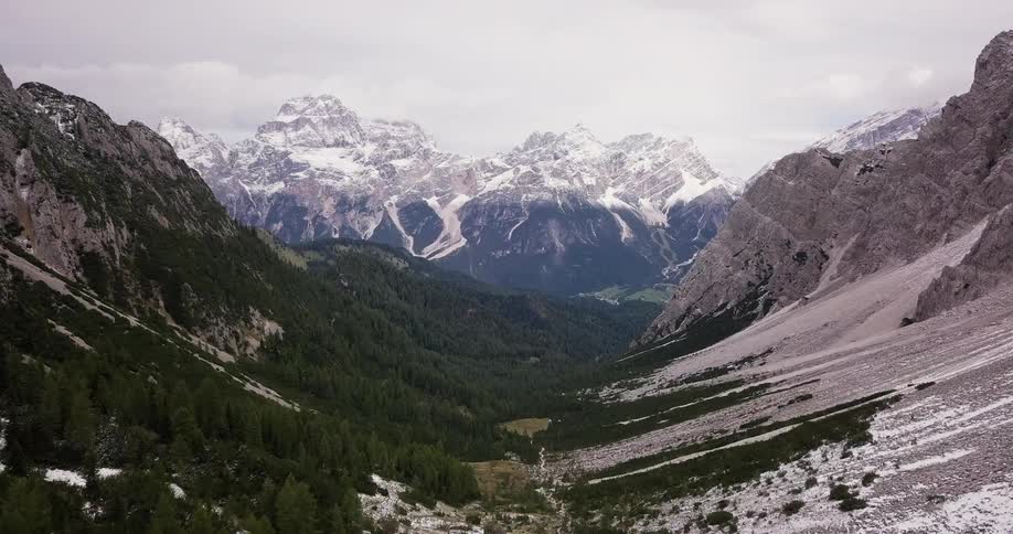Snowy mountains on a cloudy day