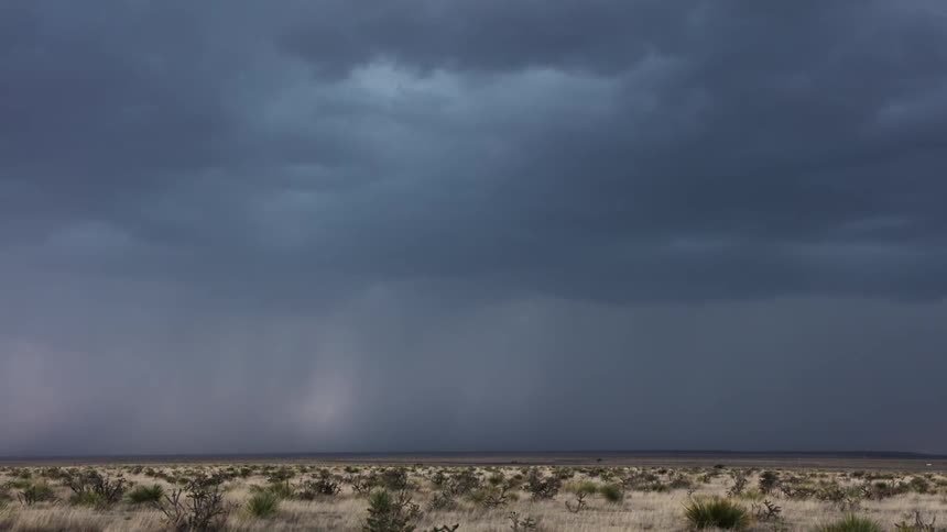 Storm clouds float over an open field
