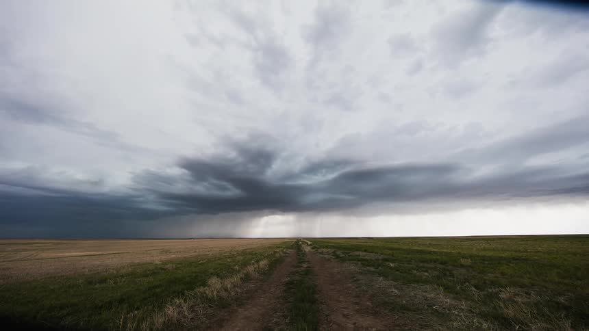 Clouds and lightning rolling over plains