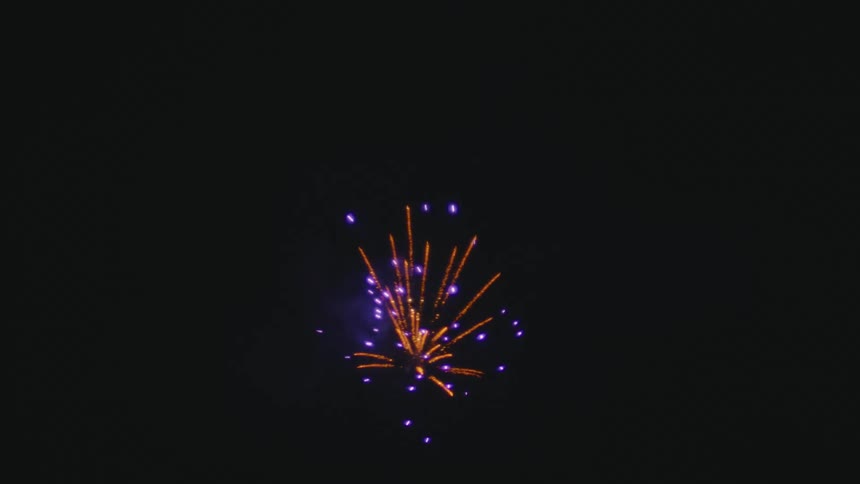 A vibrant display of multicolored fireworks exploding in slow motion against the dark night sky