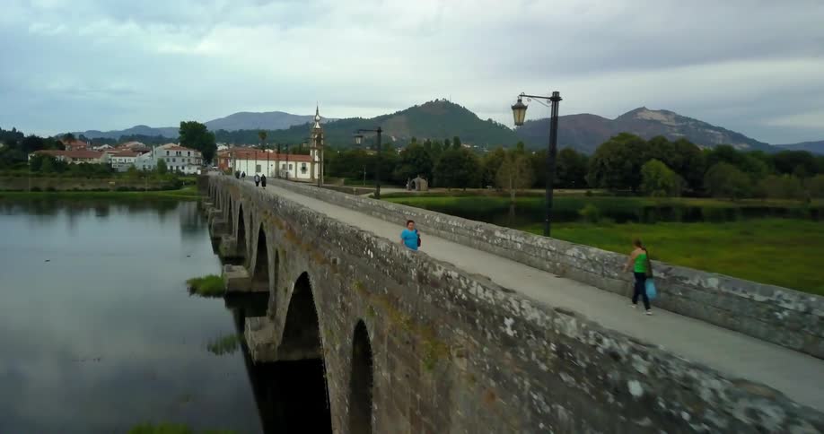 A stone bridge over a river
