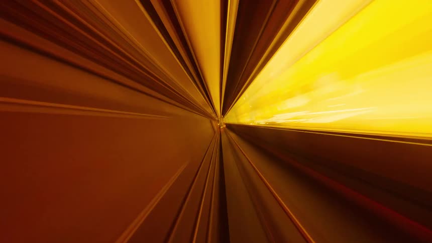 An abstract and colorful first-person view time-lapse captures the experience of traveling at high speed through a futuristic light tunnel