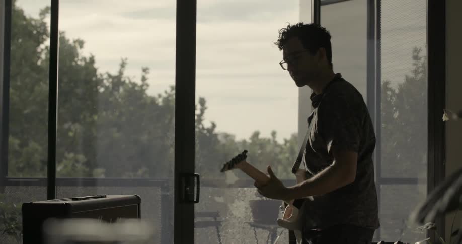 A man is playing a guitar