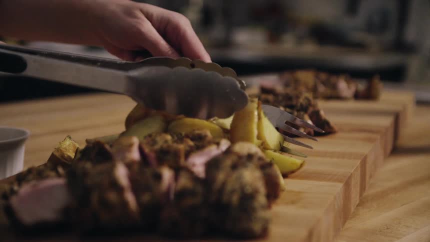 Food is being set on a large board