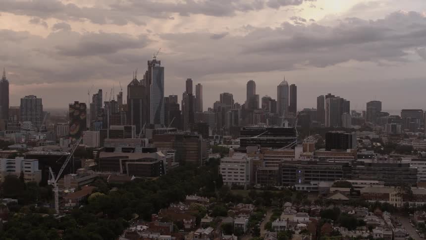 Aerial view of a large city on a cloudy day