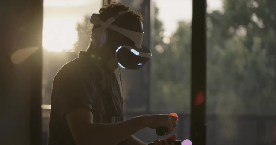 Man playing a virtual reality machine