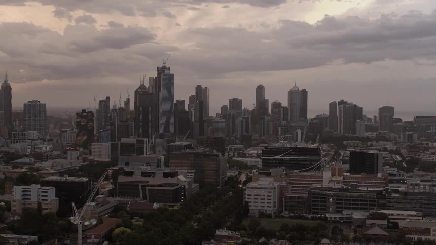 Aerial view of a large city on a cloudy day