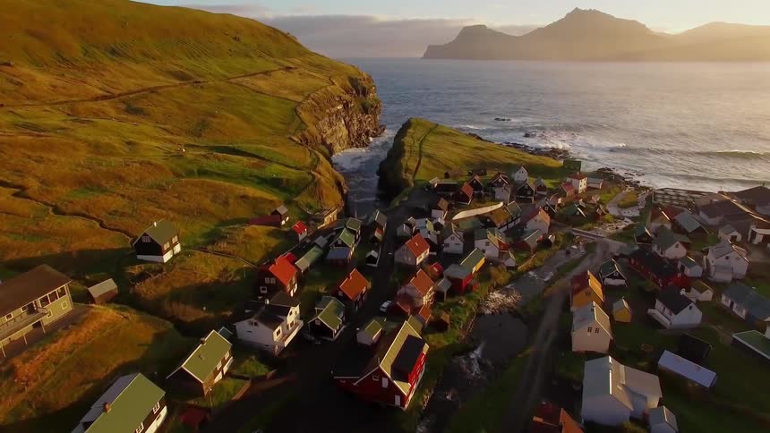 There is a small town by the shoreline
