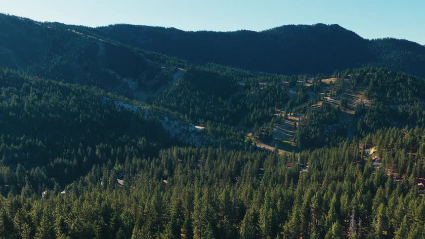 A majestic timelapse captures the shadows moving across a vast mountain range covered in a dense pine forest