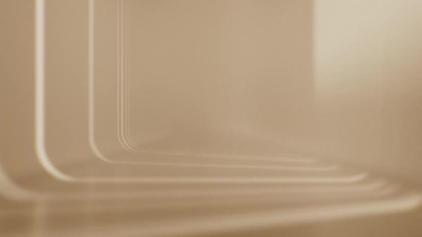 A slow, meditative zoom through an abstract sepia-toned tunnel of endlessly repeating rounded rectangles