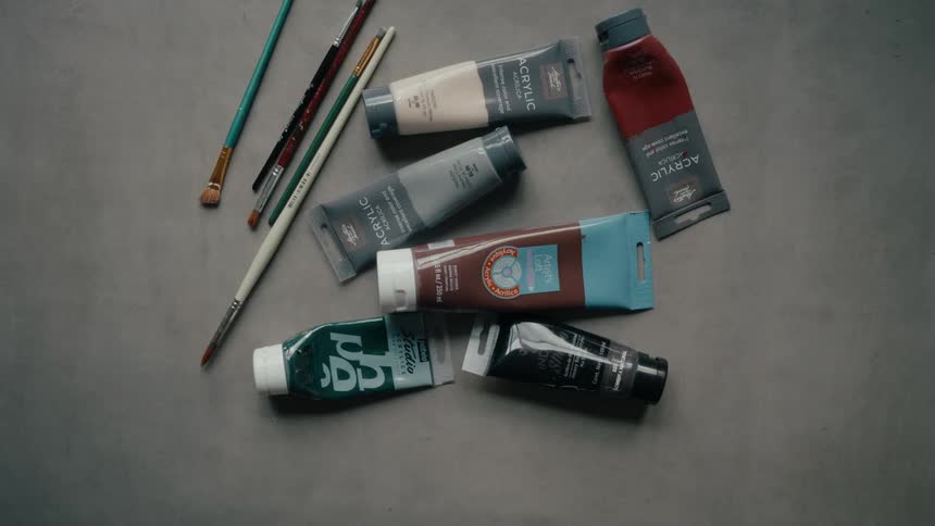 A dynamic stop-motion montage of flat lay compositions featuring various artistic and creative supplies