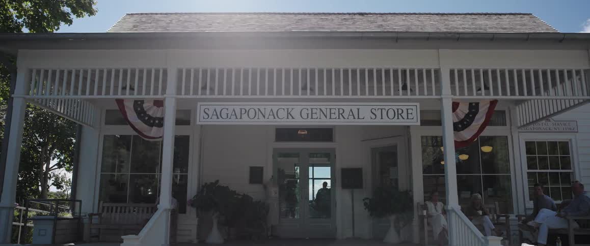 A sunny day transitions to dusk in a time-lapse of the quaint, American-style Sagaponack General Store