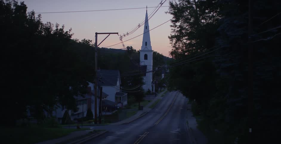 A small country town at sunset