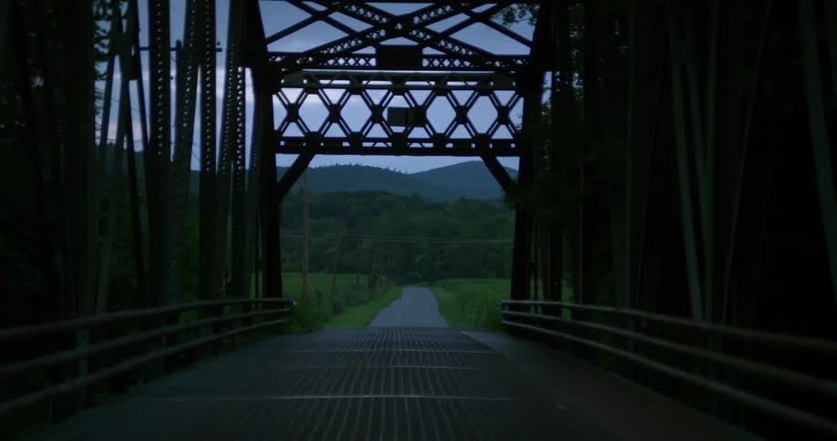 The bridge is empty at sunset