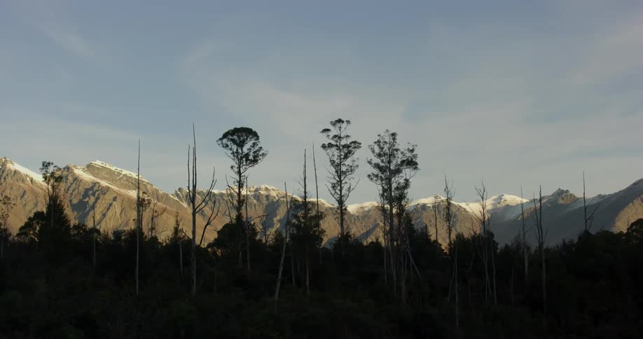 The mountains ahead are covered with snow