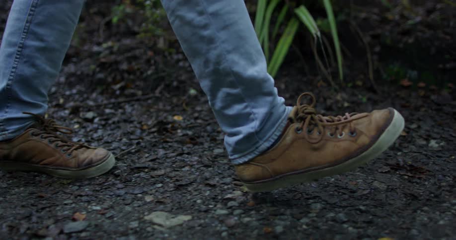 A person is walking on the dirt outside
