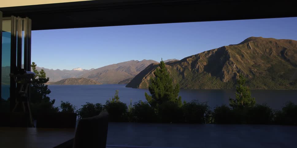 The home has a view of a large mountain