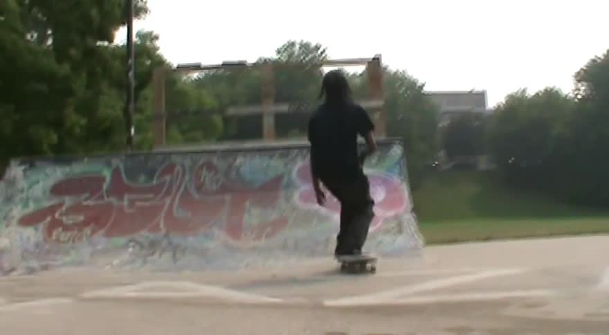 A young person performs a variety of skateboarding tricks including grinds and riding ramps at an urban skatepark