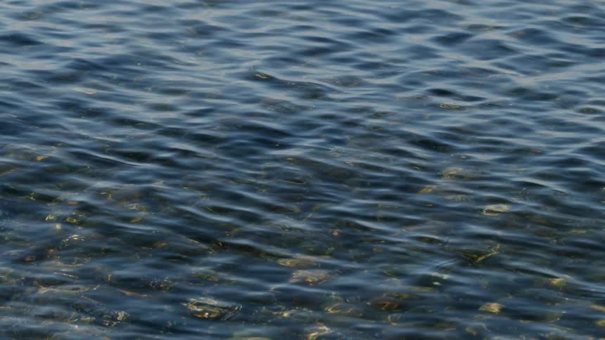 Gentle ripples on the surface of clear water reveal the rocky bed below
