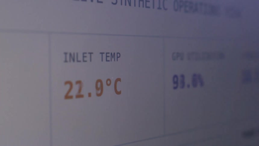 A real-time display of fluctuating GPU utilization and inlet temperature statistics on a computer monitor