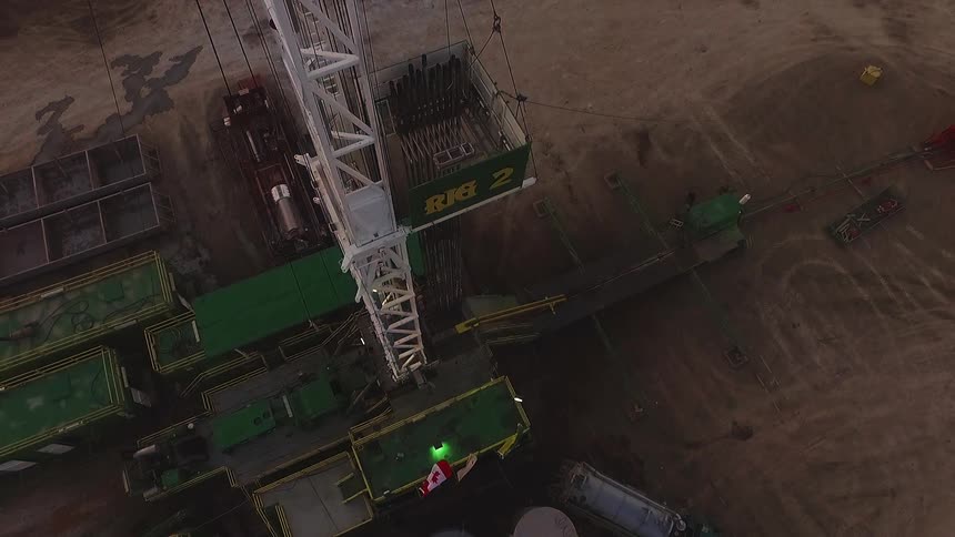 Flags fly below on this work site