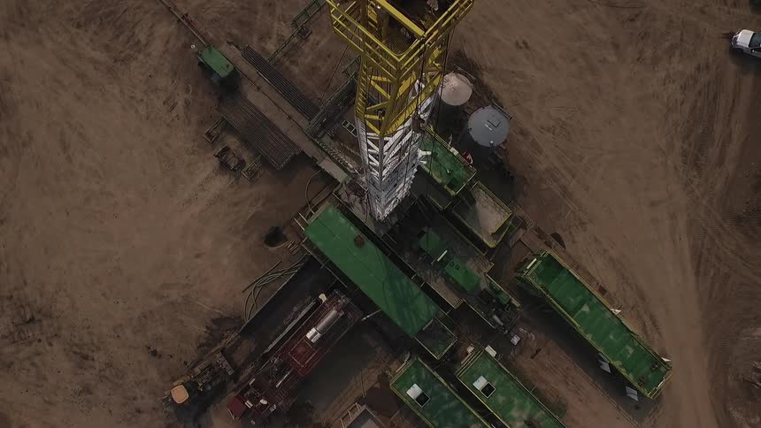 Oil drilling equipment is shown from above