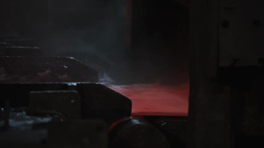 Machinery operates in a factory setting