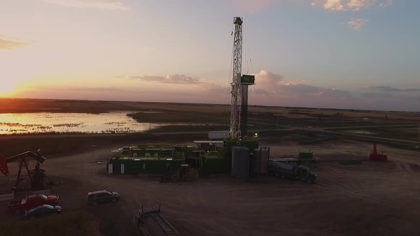 The sun is setting over this work site