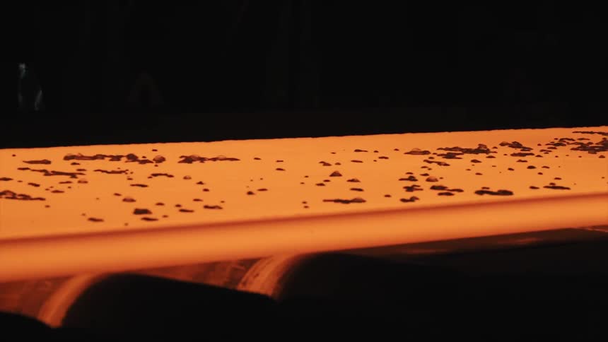Hot steel on rollers in a smelting plant