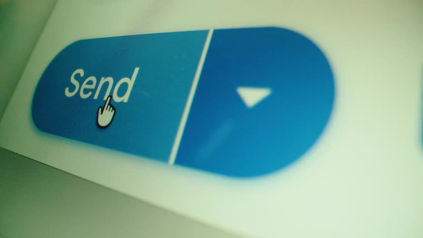 Close-up of a computer cursor clicking the blue 'Send' button on a digital interface