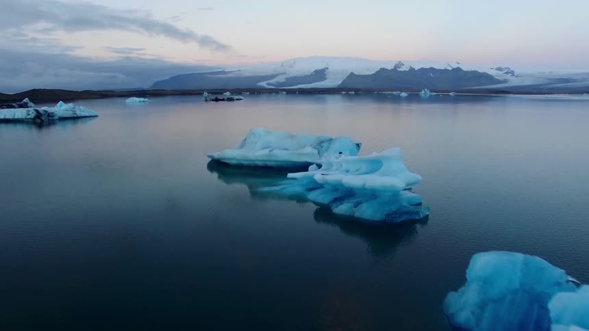 Large icebergs are in the water