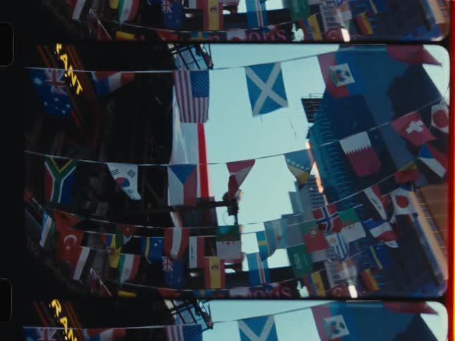 A vintage-style split-screen film montage captures the vibrant energy and diverse scenes of New York City's Times Square