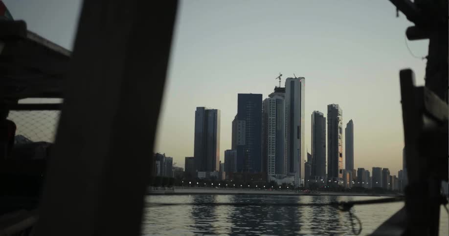 View looking across a body of water at skyscrapers