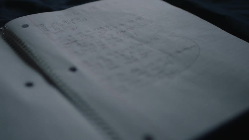 A notebook page is blown by wind
