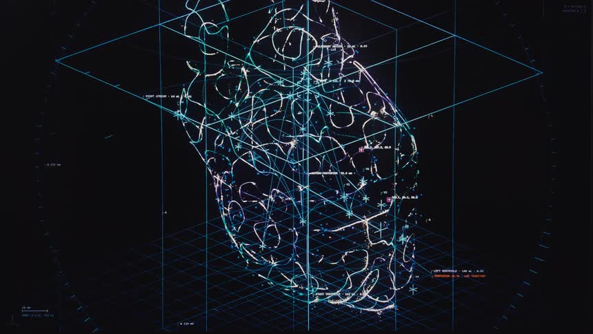 Advanced medical interface performing a detailed scan and analysis of a 3D digital human heart model