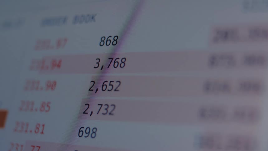 A macro shot of a financial trading application displaying a live order book with changing figures